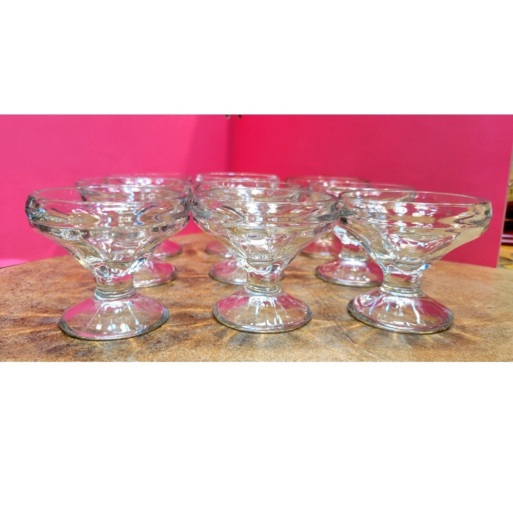 Vintage Style Clear Glass Footed Dessert Bowls Set of 9 Ice Cream Sundae Cups - Picture 6 of 16
